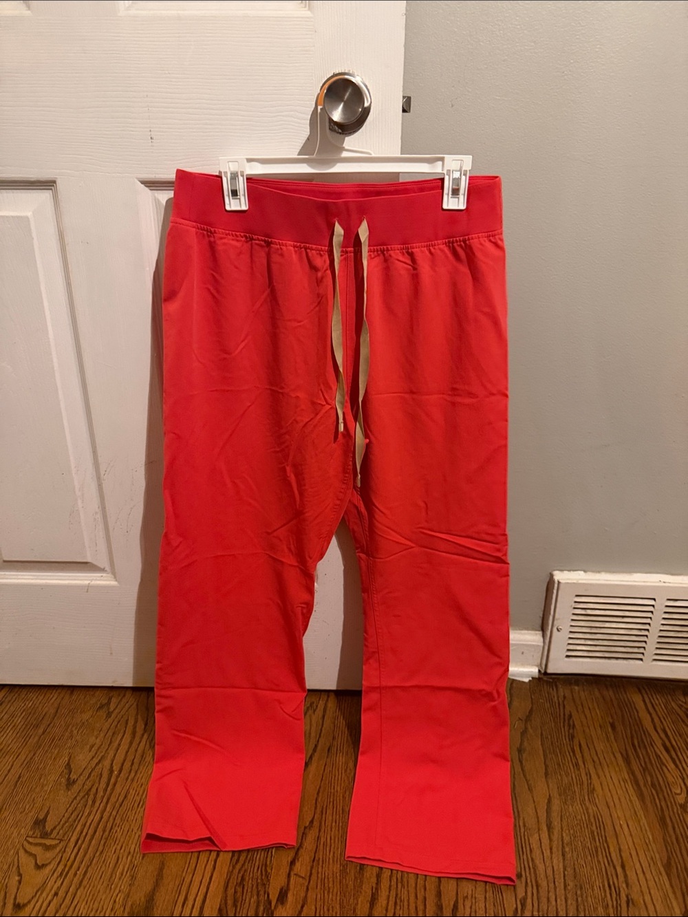 Figs Coral Red Drawstring Wide Leg Scrub Pants